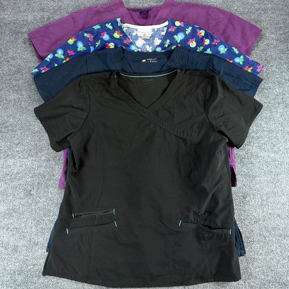Womens Scrub Tops Bundle of 4 Peaches WonderWink Scrubstar Medgear L & M